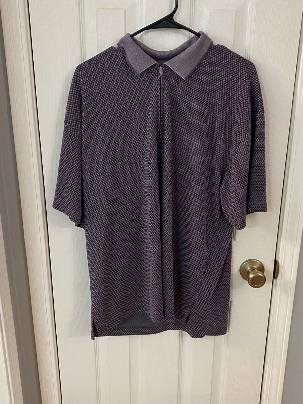 Vintage Bernie Biras Purple Quarter Zip Polo Shirt Men's Large Made in‎ Korea